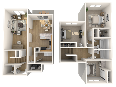 Floor plan for 3 beds, 2.5 baths, 1259 sqft